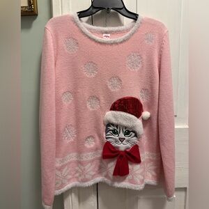 Holiday Time Pink Sweater with Festive Cat Design